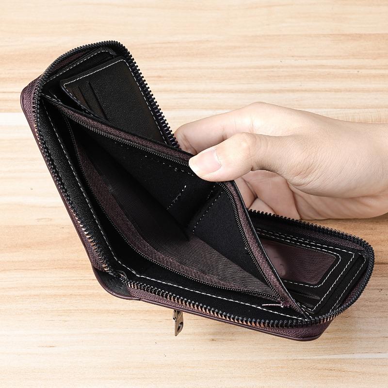 Portefeuille court pour homme en cuir PU Portefeuille pliant à fermeture éclair sur tout le pourtour Multiples emplacements pour cartes Fenêtre pour pièce d'identité Poche à monnaie Porte-billets Portefeuille compact