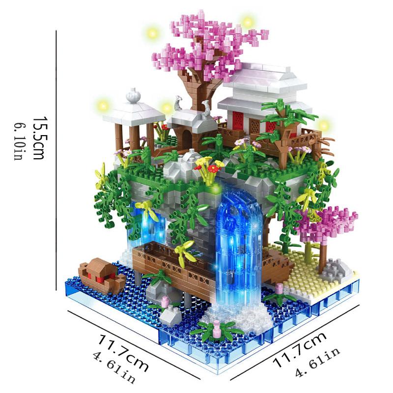 Peach Blossom Pool Castle Building Blocks Assembling Series Building Model Educational Children's Micro-Particle Assembling Deco