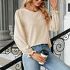 Women's Fashionable Color Loose Round Neck Long Sleeved Pullover T-shirt Top