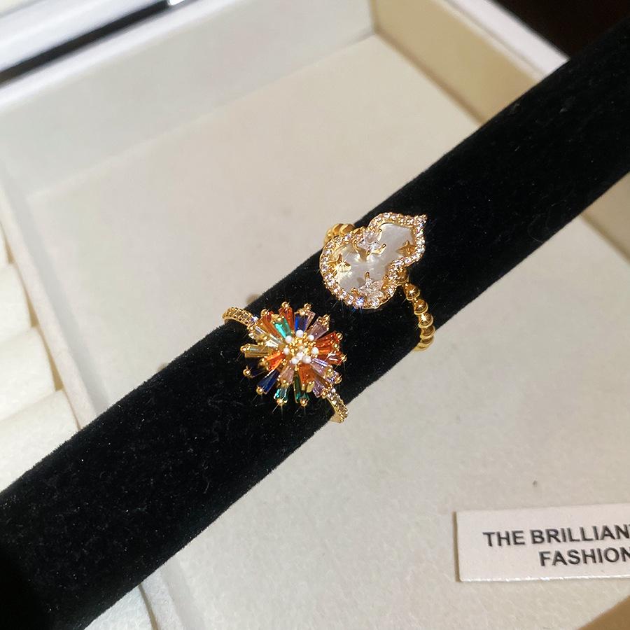 18k Gold Plated Zircon Flower Open Ring - Retro Court Style, Luxury High-End Jewelry