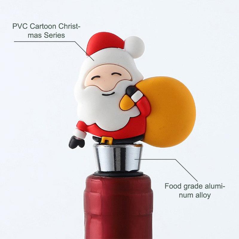 Christmas Wine Stopper Wine Beverage Bottle Cap Leak Proof Sealed Fresh Wine Cork Cute Santa Claus Decor Wine Champagne Stopper