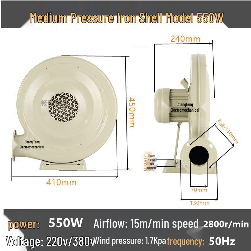 220V Low Noise Medium Pressure Fan for Woodworking, Strong Dust Extraction, Kitchen Ventilation, High Power Centrifugal Stove, Boiler Blower.