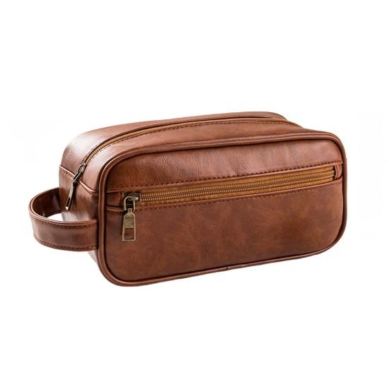 

Vintage Makeup Bag Faux Leather Men Ladies Travel Toiletry Pouch Waterproof Cosmetics Organizer Bag for Vacation Business Trips коричневый