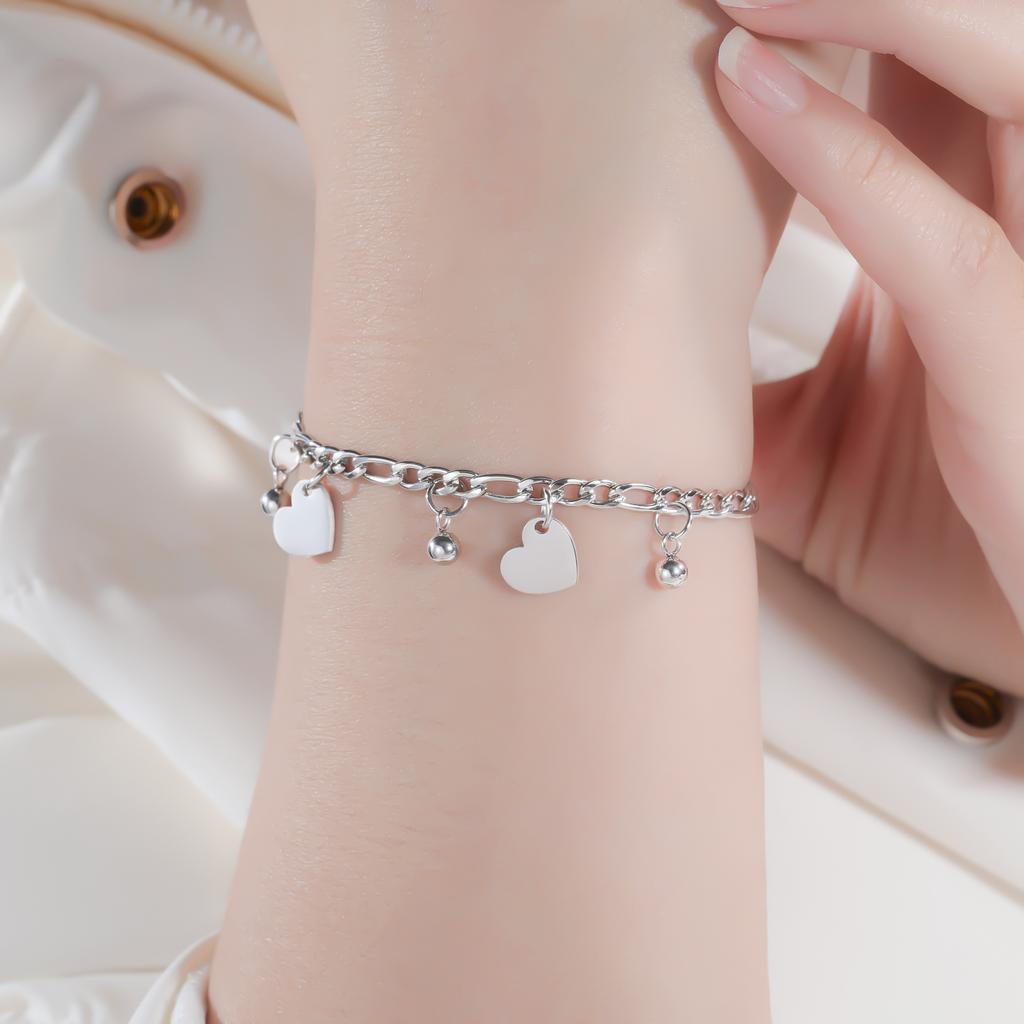 Teamer Stainless Steel Round Bead Heart Charm Bracelets 18k Gold Plated Holiday Jewelry For Women Daily Wear Party Jewelry Gift