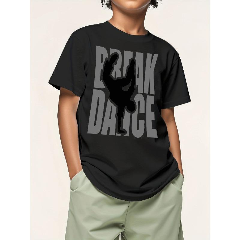 

European Size Boys Round-neck Short-sleeved T-shirt with Breakdancing Pattern Print 98cm чёрный