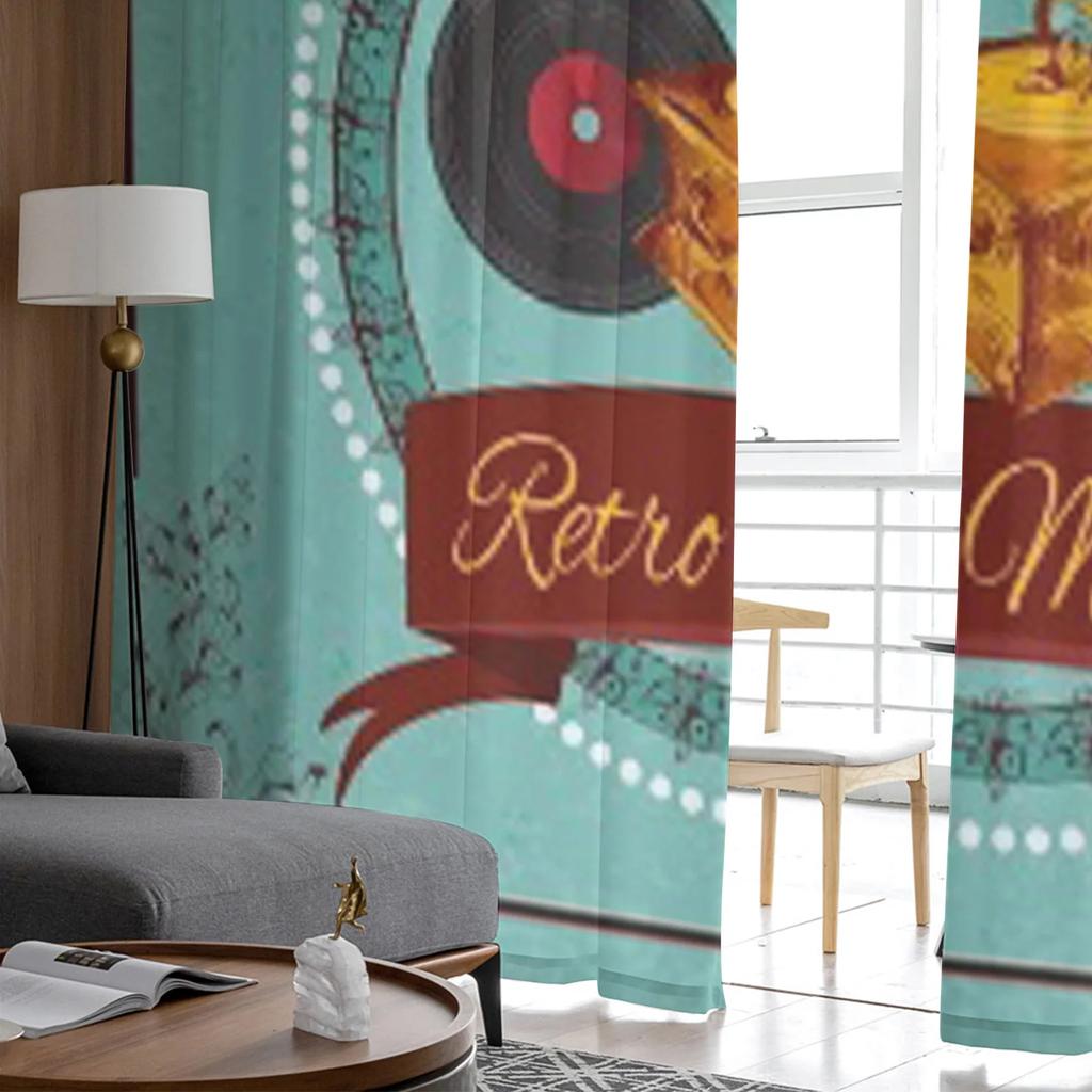 Retro Music Poster With Vinyl Gramophone Chiffon Sheer Curtains for Living Room Bedroom Window Curtain Voiles Tulle Cortinas