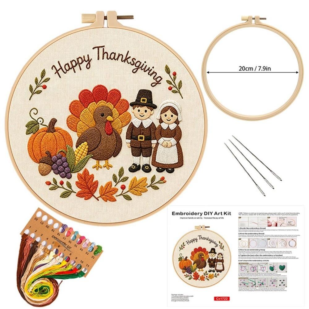 With EN Instruction Happy Thanksgiving Day Embroidery Kit Embroidery Pattern Kit  Thanksgiving Day