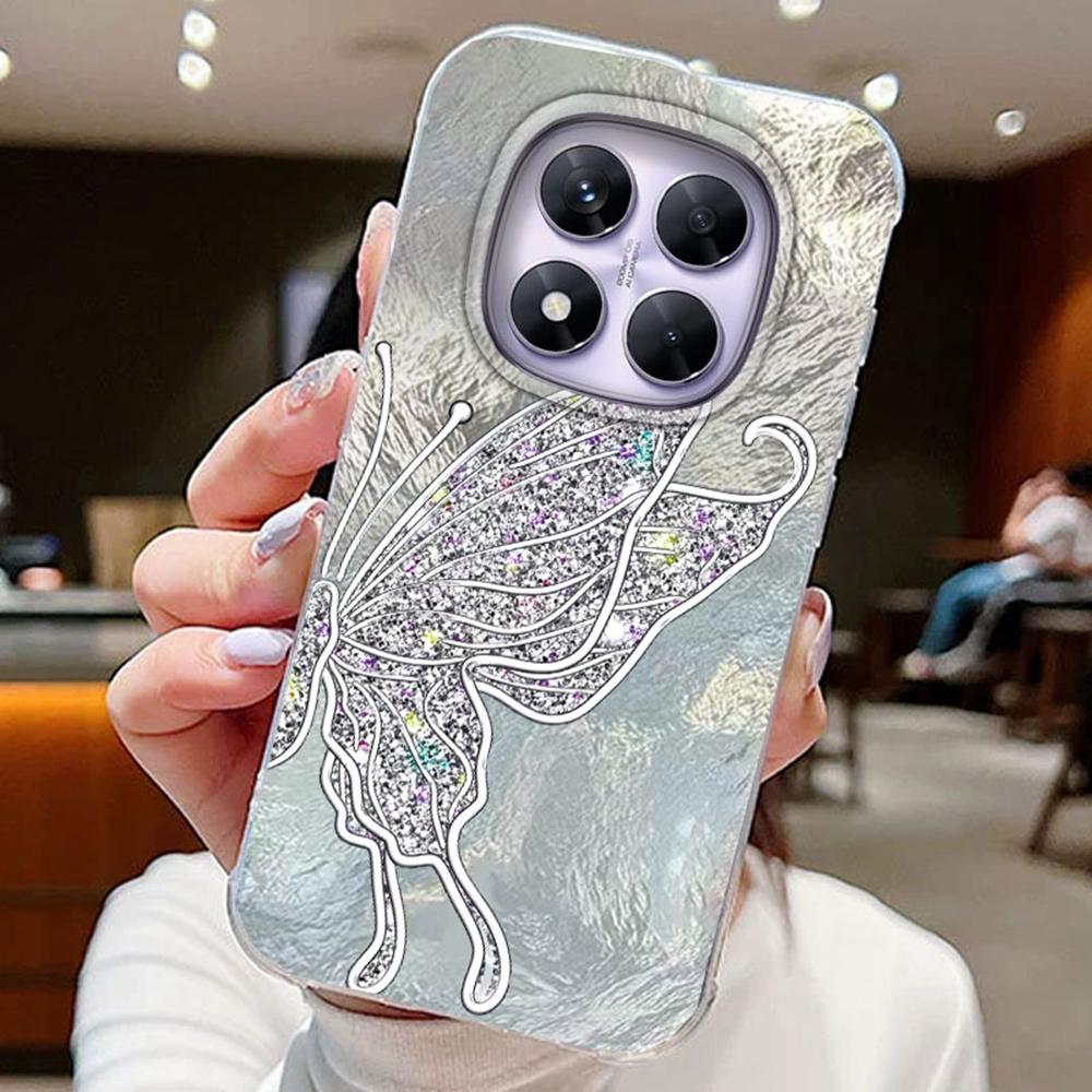 Colorful Gradient Purple Butterfly Leopard Print For Xiaomi Redmi Note 14 Pro 5G Phone Cases Cover Soft Silicone Bumper Hard PC Back Cover