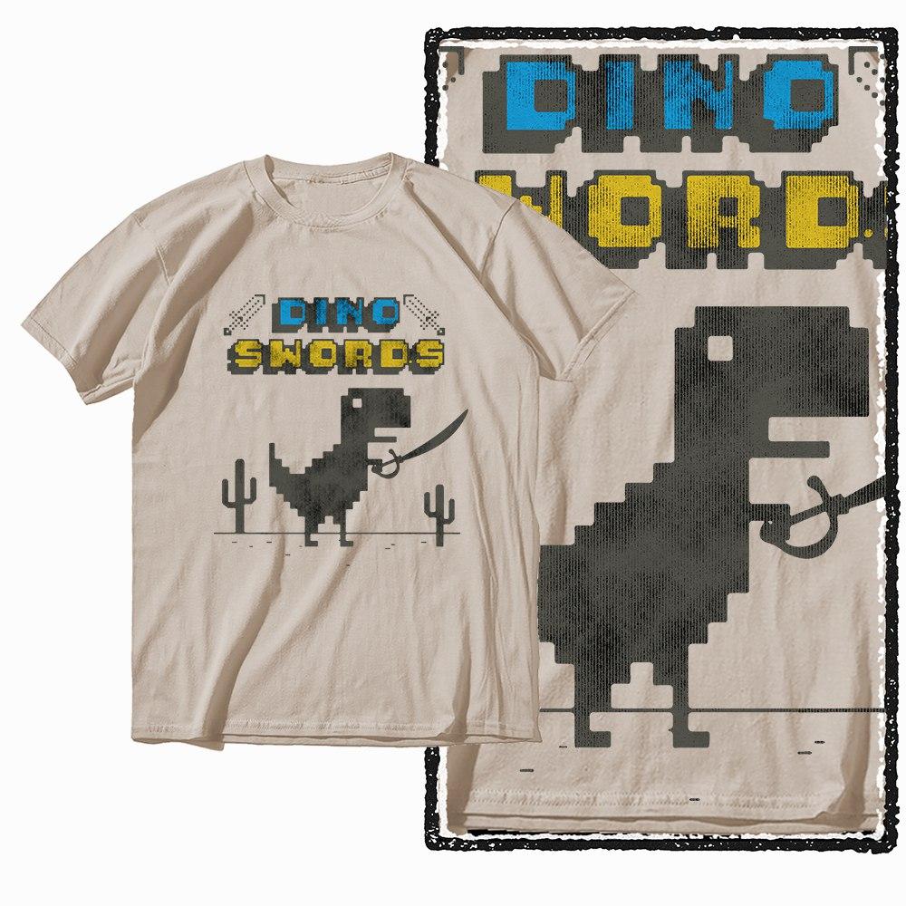 G79 Beige Cotton Streetwear Dino Dinosaur Graphic Men T-shirt |  Big Size Cool Vintage O-neck Men's Tee Tshirt