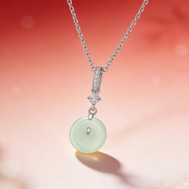 925 Sterling Silver Jewelry New Ladies Luxury Peace Buckle Egg Jade Pendant Necklaces For Women Wedding Party Gift Length 45CM