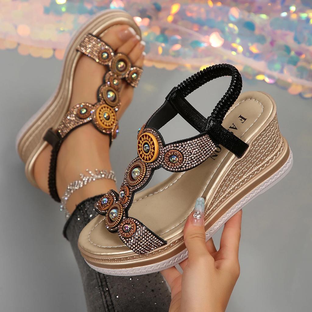 Fashion Women Wedge Sandals Bohemia Crystal Casual Gladiator Bohemia Sandals Beach Platform High Heels Women Shoes Sandalias De Mujer