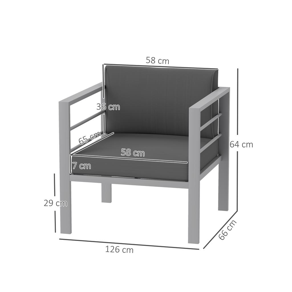 Garden Sofa, All-Weather Garden Single Sofa with Removable Cushions, Metal Frame Outdoor Furniture for Balcony, Charcoal Grey