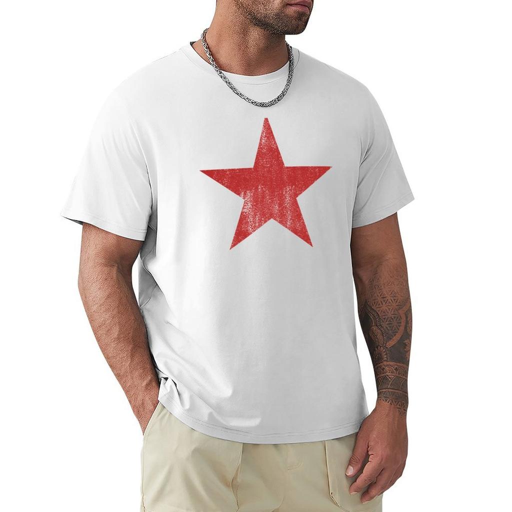 Czerwona Gwiazda (Wytarty Design) T-shirt Duży Rozmiar T-shirt z Okrągłym Dekoltem
