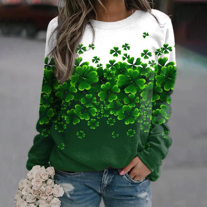 2026 Four-Leaf Clover 3D Print Urban Casual Raglan Pullover