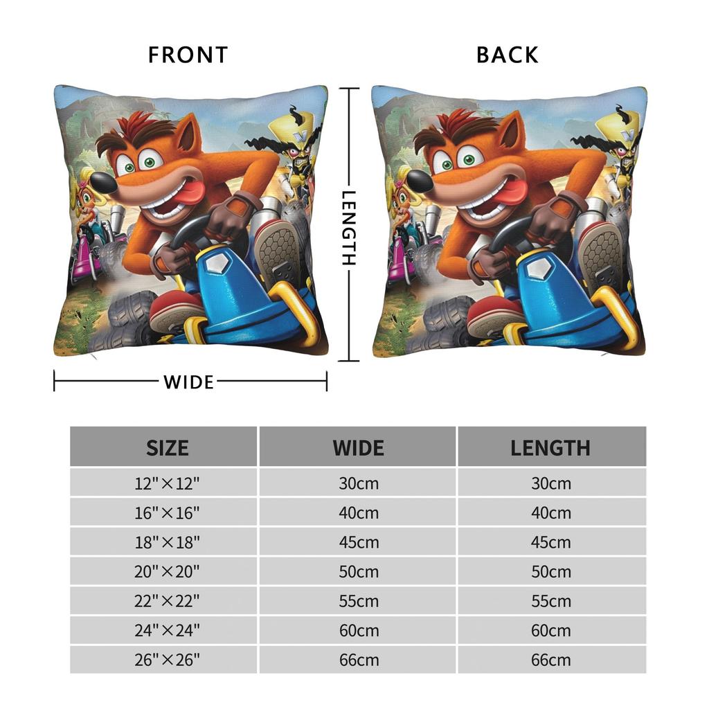 Crash Bandicoot Cartoon Kissenbezüge Merch Bedruckte Kissenhülle Dekorative Videospiel Kissenbezug Hülle Bett Mehrere Größen
