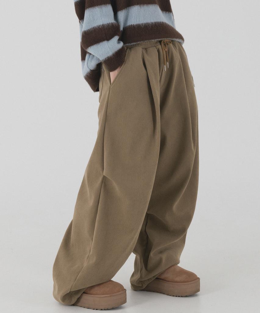 PIANER Corduroy Bonded Wide Parachute Pants (Brown)