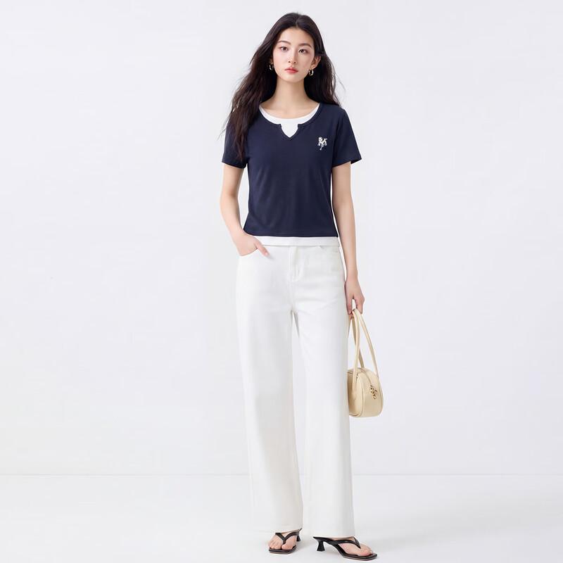 5+ Women's Fake Two-Piece Slim Fit Short Sleeve T-Shirt
