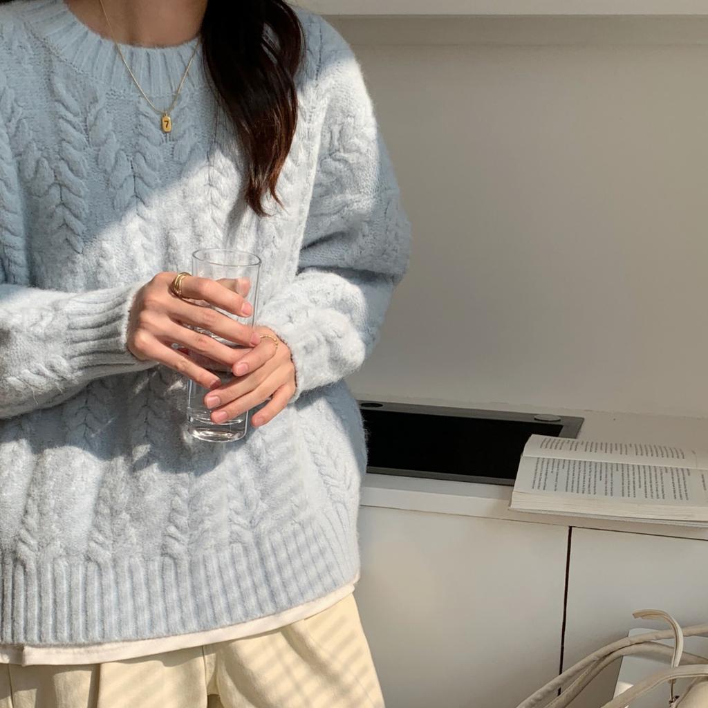 One Size Women's Pullover Sweater Loose Fried Dough Twist Knitting Top