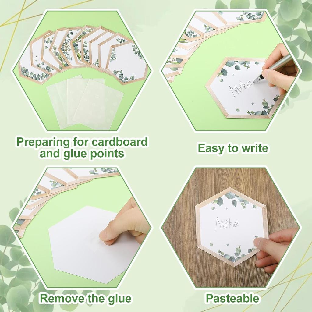 60 Pcs Simply Boho Hexagons Cutouts for Plant Themed Classroom Bulletin Board Decor Greenery and Wood Grain for Farmhouse Rustic Classroom Décor