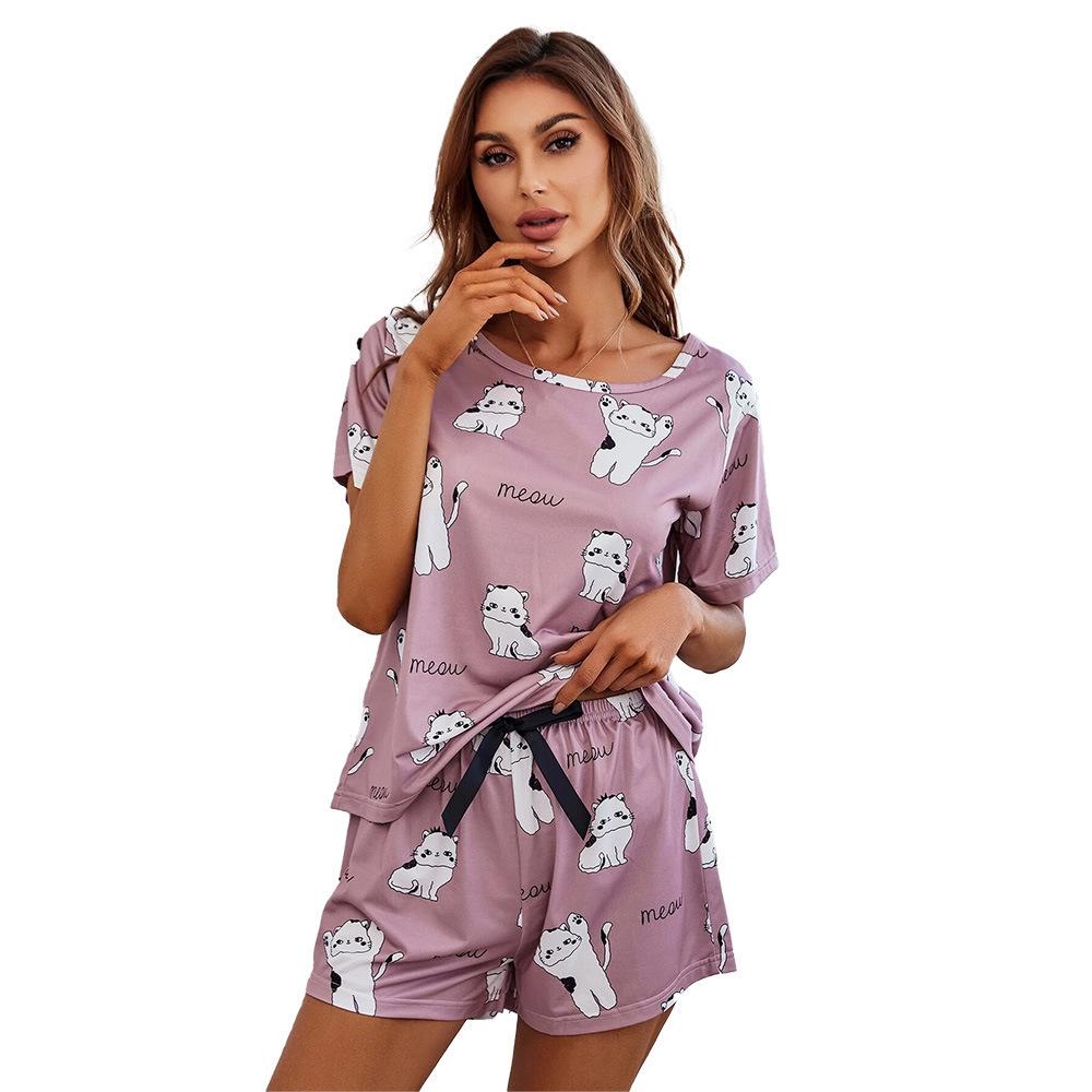 Women's Printed T-Shirt and Shorts Two-Piece Set - Comfortable, Casual, Sexy Homewear