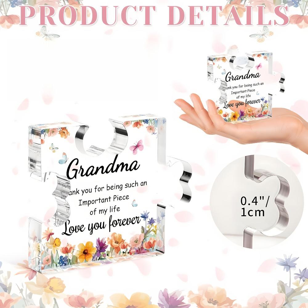 1 szt. Akrylowa Tabliczka z Puzzle dla Babci - Serdeczny Prezent na Urodziny, Dzień Matki, Boże Narodzenie - Wygrawerowana Wiadomość "Babciu, Kocham Cię na Zawsze"