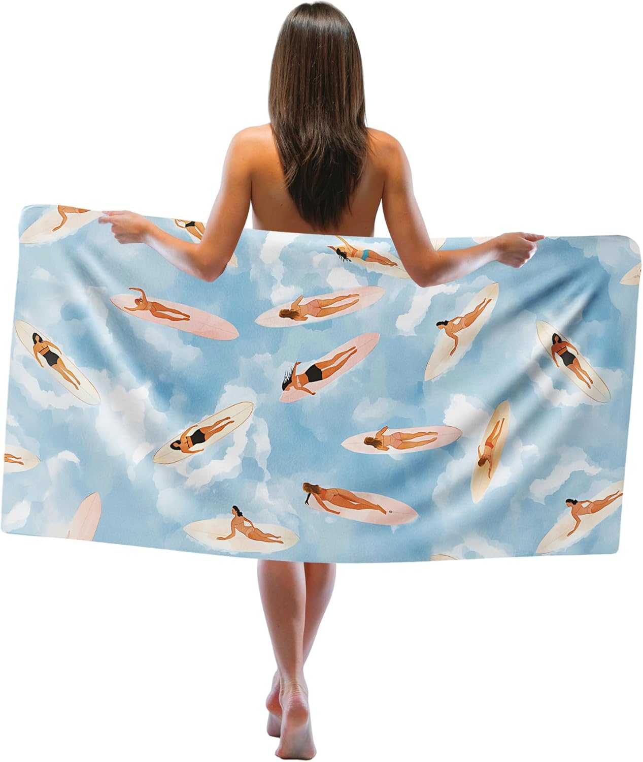 

Coastal Surf Beach Towel, Ocean Blue Surfer Sand Towels Gifts for Beach Loves Women Girls, Preppy Summer Surfing Quick Dry Bath W40*H60(CM)
