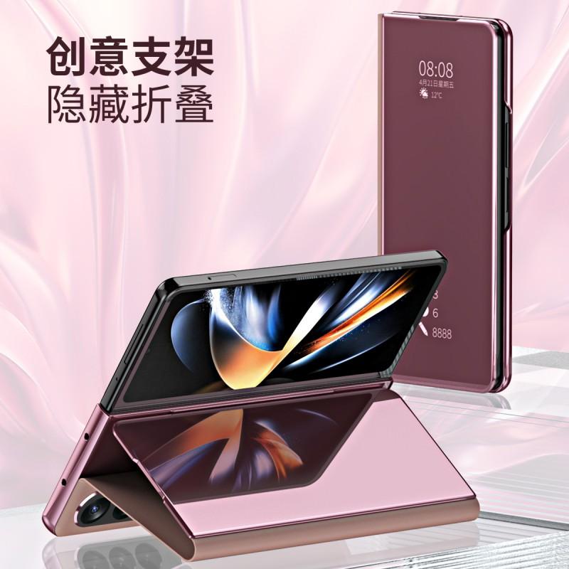 Galaxy Z Fold6 Flip Case With Stand Mirror Finish Full Coverage PC Cover Black Gold Purple Blue Rose