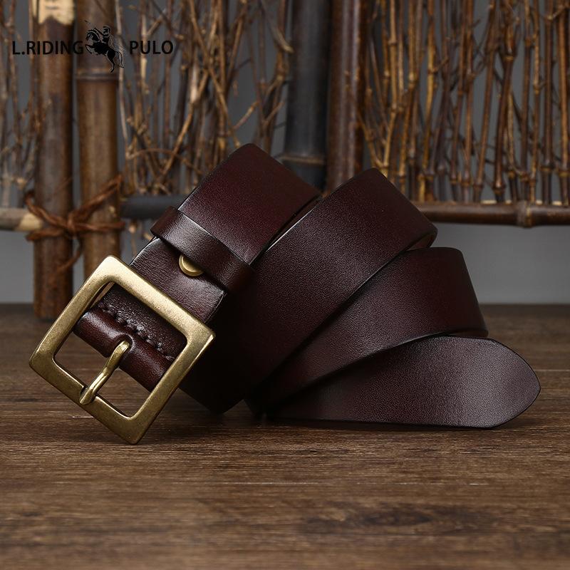 Retro Minimalistischer Glänzender Vollnarben Rindsleder Gürtel für Herren, Echtes Leder, Dornschließe, Lässig und Vielseitig Neuer Stil