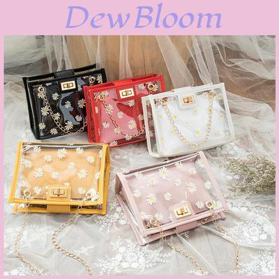 Elegant Daisy Flower Transparent Shoulder Messenger Bag For Women With Chain
