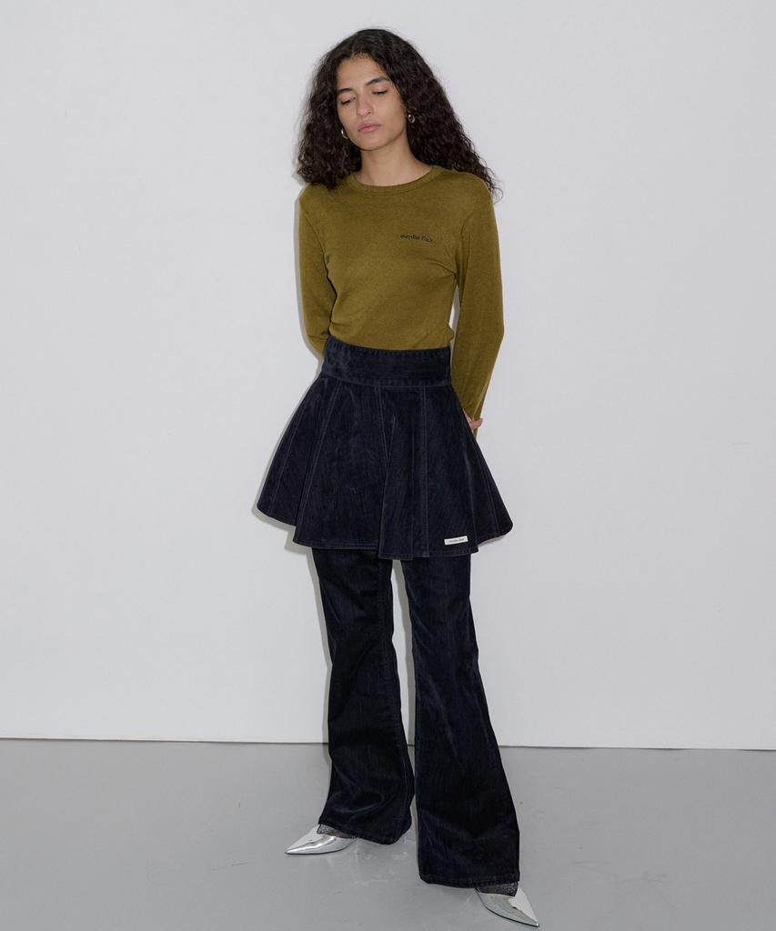 Obeodyupeulleeo Velvet Denim Skirt_Navy