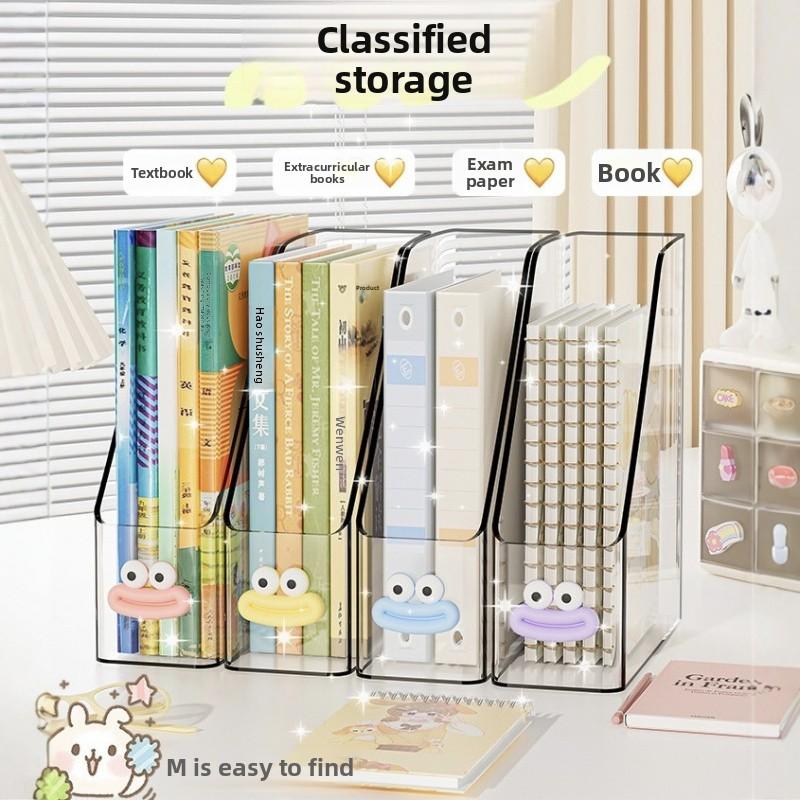 Transparent Desktop File Storage Rack Book Stand Desk Organizer Office Home Book Stand Simple Vertical Storage Box For Student