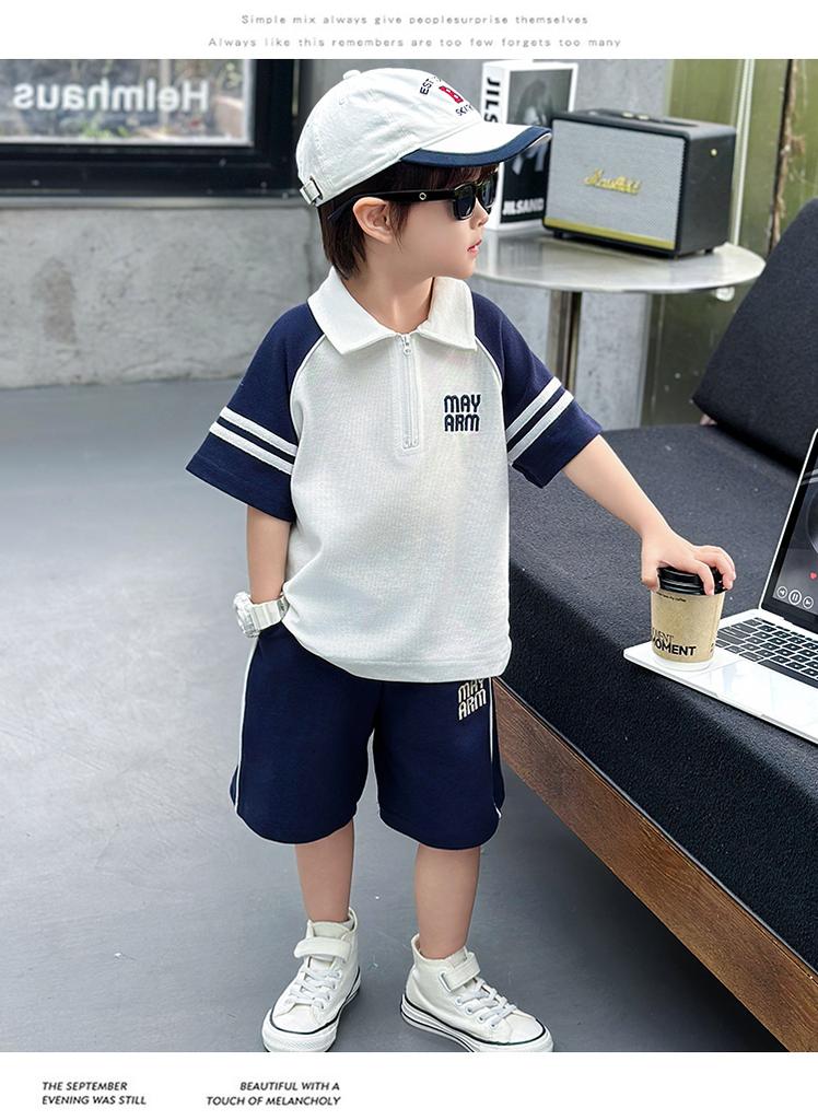 New handsome polo shirt short sleeved two-piece set for boys' summer sports suit, stylish boys' summer suit
