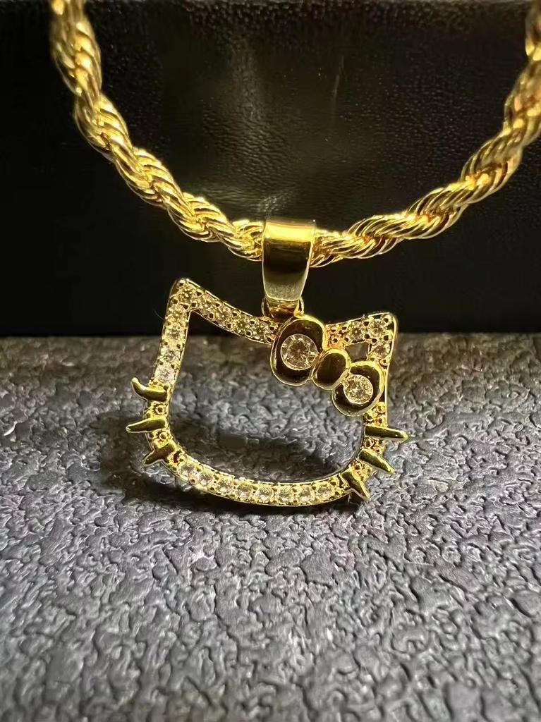 Customized Hip Hop Stainless Steel Link Chain Custom Cute Diamond Cut Cat Cartoon Character Necklace Fashion Jewelry Women Gift