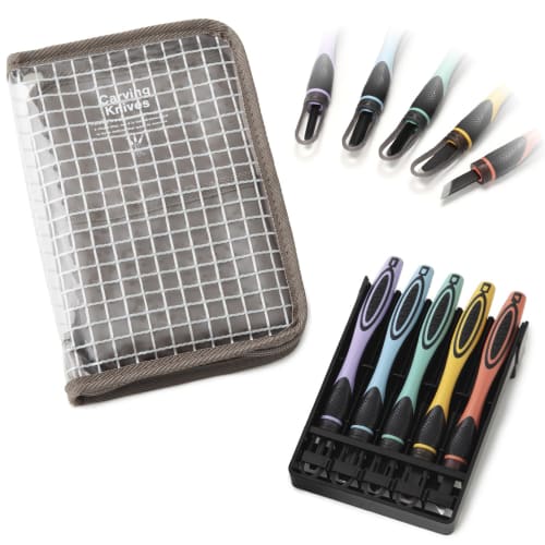 Moribe Creation 2-Way Grip Carving Knife Set with Safety Guard, Clear X Greige, Right-Handed, CKT-166