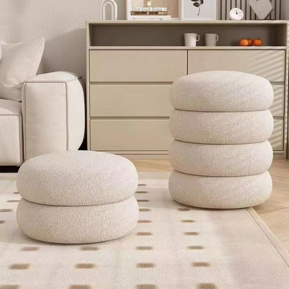 Modern Cream Style Low Stool Home Furniture Lamb Velvet Household Small Stool Shoes-changing Makeup Stool Home