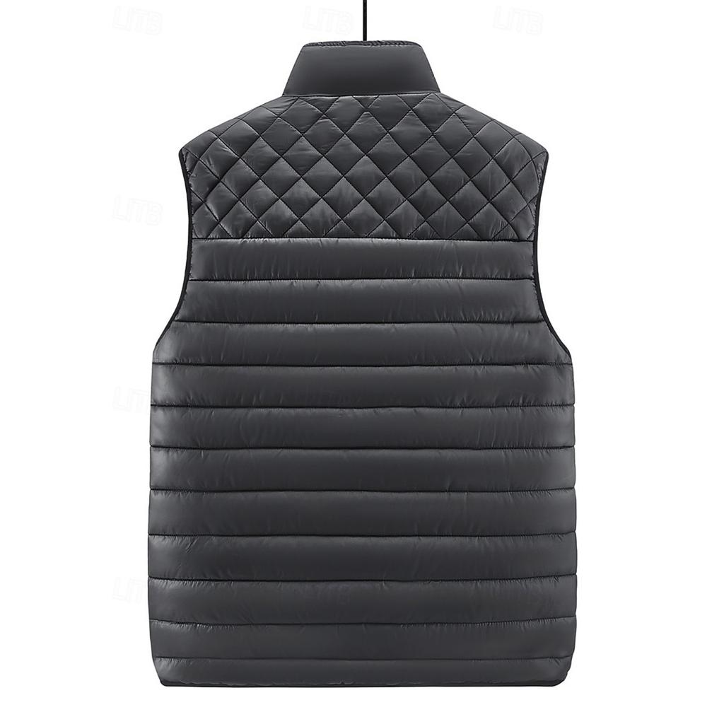 Men's Solid Color Fleece-lined Zip-up Vest, Stand Collar, Sleeveless, Outdoor Casual Warm Vest Jacket
