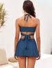 2025 European & American Sexy Backless Split Swimsuit Bikini with Solid Color Skirt Style for Women