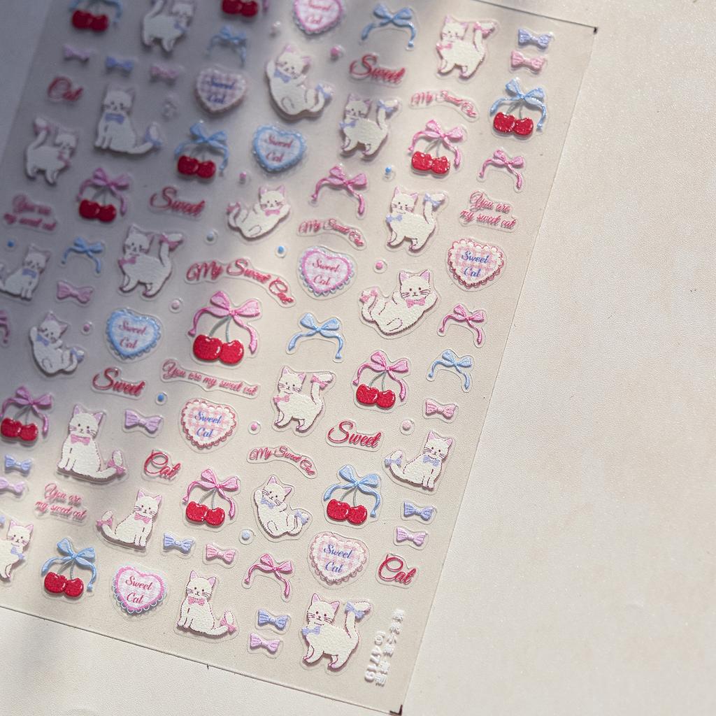 Lovely Strawberry Rabbit Cartoon 5D Embossed Reliefs Self Adhesive Nail Art Decorations Stickers 3D Manicure Decals