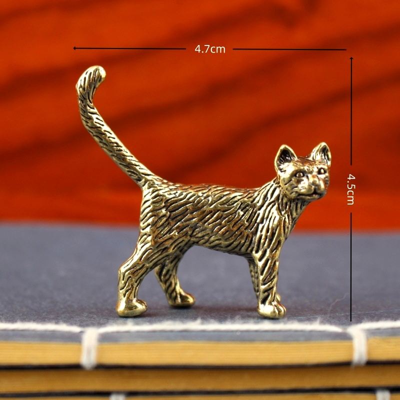 Handcrafted Vintage Brass Cat Figurine Set - Metal Animal Decor Ornament for Home and Collectors