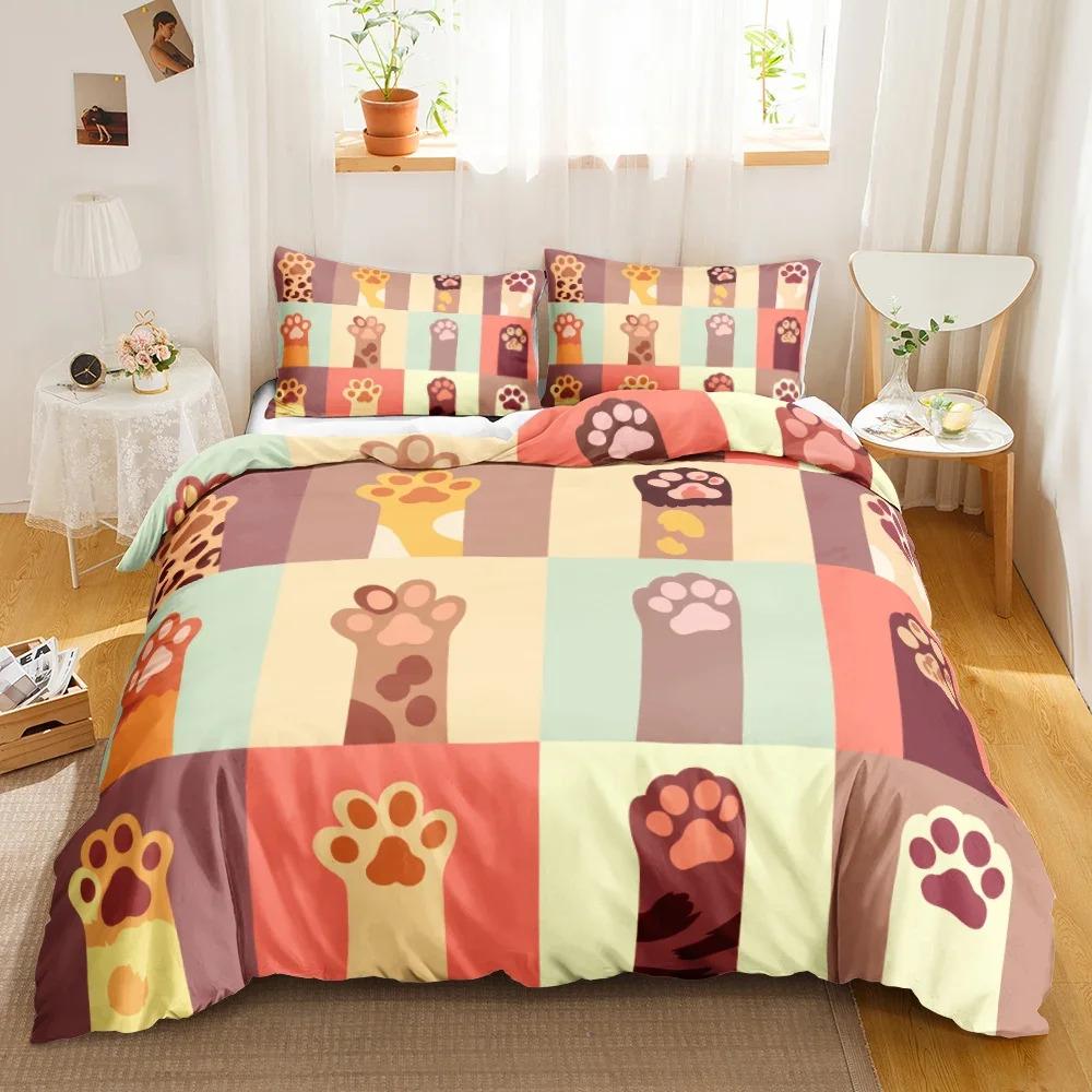 3PCS Single-sided Printed Bedding Set ,Comforter Cartoon Cute Cat Duvet Bedding Cover Pillows Comfortable Bedspreads Bedding Set