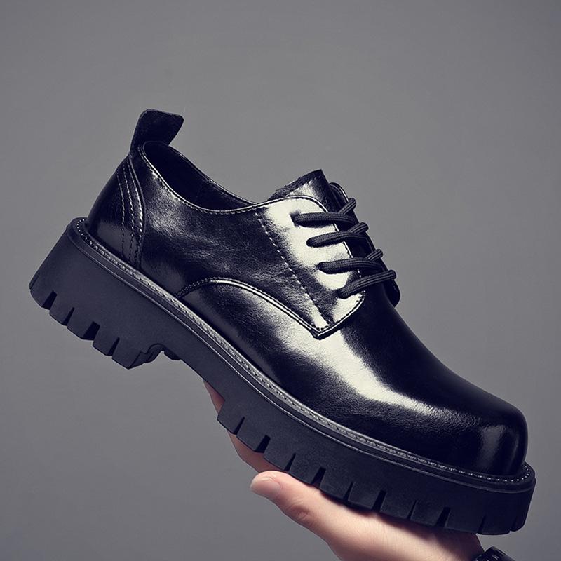 

Новое деловое платье, мужская повседневная кожаная обувь с большой головой, мужская кожаная обувь на толстой подошве, увеличивающая рост, свадебная универсальная британская кожаная обувь 44