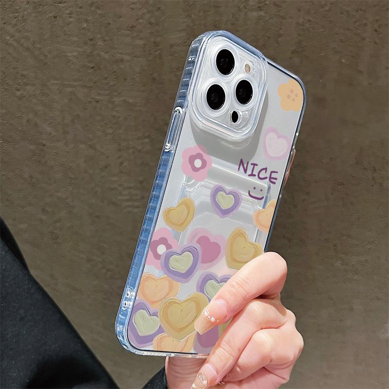 Card Slot Holder Silicone Wallet Pocket Case For Xiaomi Redmi 15 12 13 11 10 14 F Oppo A78 A58 A38 A18 Samsung A16 A26 A36 Cover Clear Phone Bumper