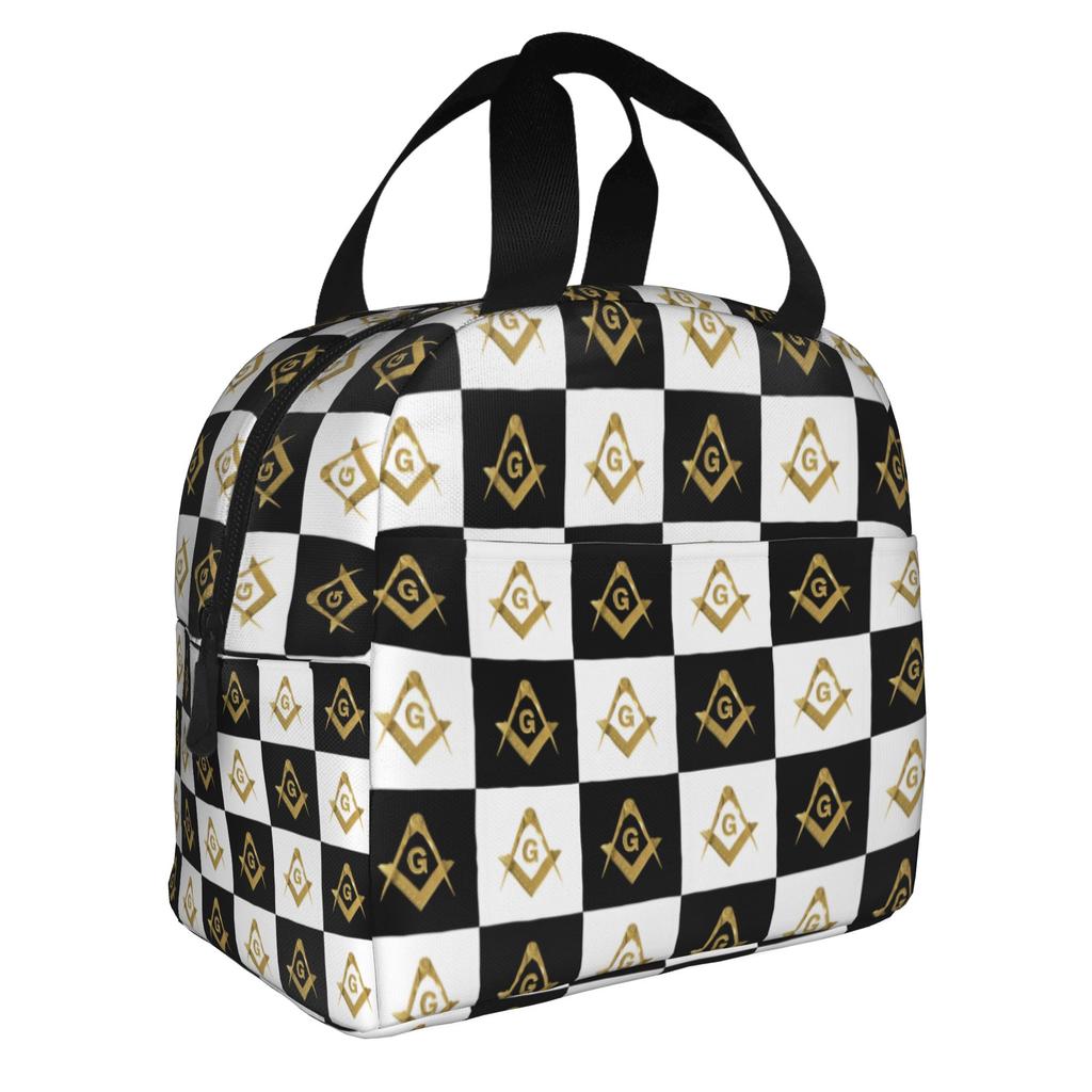 Freemasonry Symbol Lunch Bag Women Masonic Mason Freemason Thermal Cooler Insulated Lunch Box for Adult Office