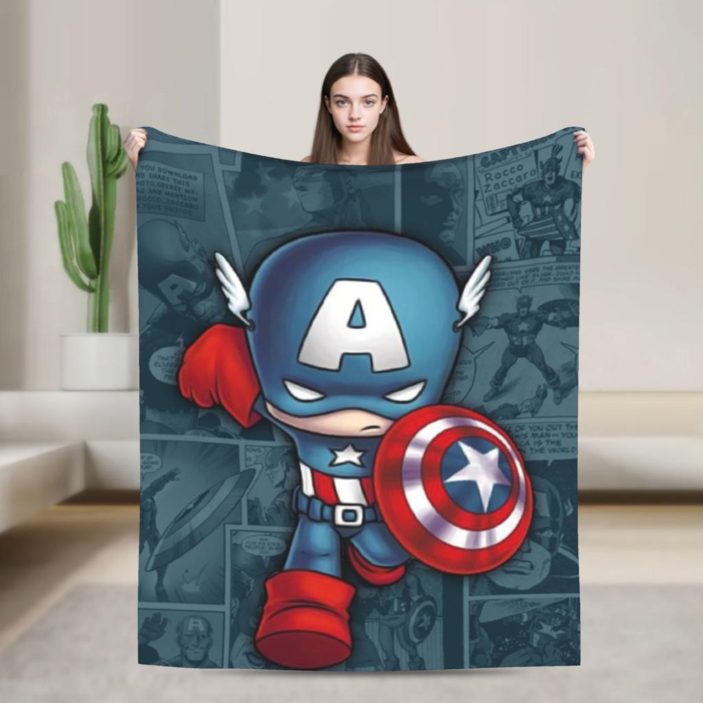 Captain America Flannel Blanket  Funny Throw Blanket for Bed Sofa Couch 150*125cm Plush Thin Quilt