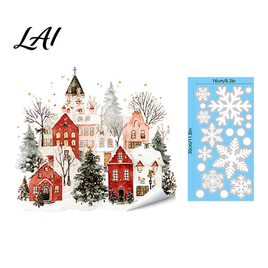 Glue Free Glass Adsorption Christmas Static Window Clings Snowy Town House Snowflake Decals Reusable Shop Decor Xmas Stickers Holiday for Home Cafe