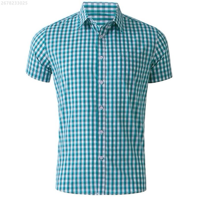Men's shirt short-sleeved shirt Hawaiian style red and blue plaid lapel casual breathable non-iron vacation street wear XS-6XL