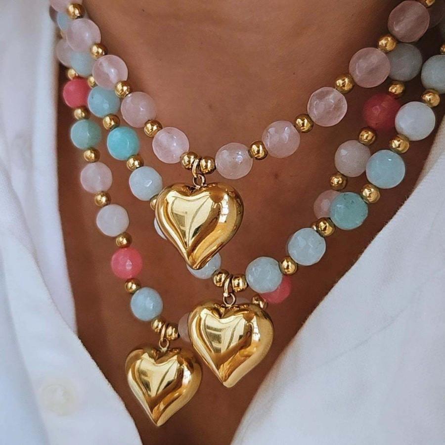 Bohemian Heart Necklace For Women With Glass Beads Summer Beach Vacation Accessory