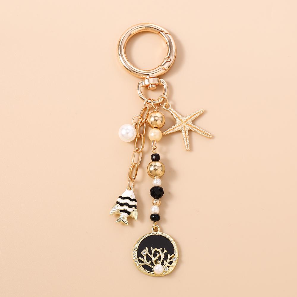 New Summer Beach Conch Shell Keychain Pearl Beads Key Ring Pendants for Women Girls Handbag DIY Key Chain Jewelry Gifts