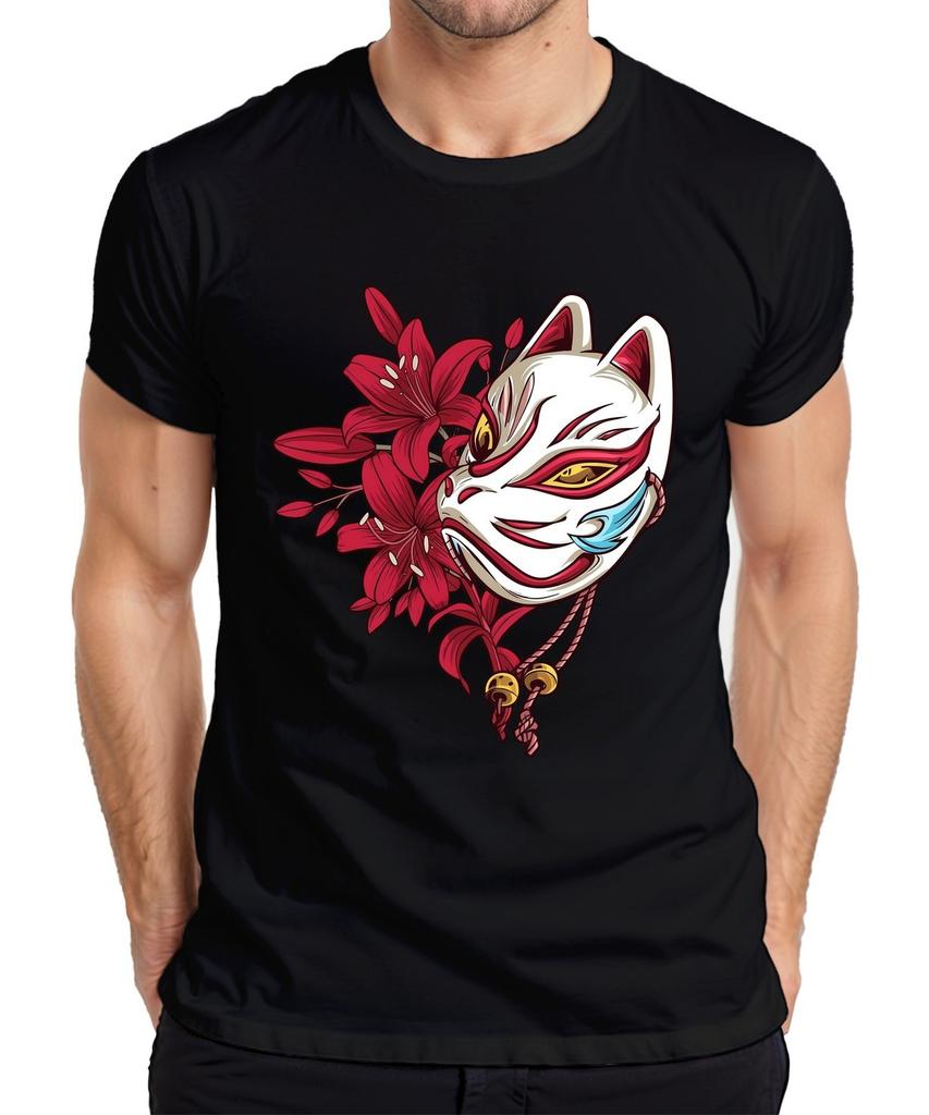 Kitsune Mask Japanese Lily Fox Anime Manga Japan Y2K Yokai Men's T-Shirt-