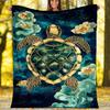 Golden Turtle Blanket Personalized Name Flannel Blanket Soft Cozy Plush Throw for Sofa Bed Lightweight Home Décor